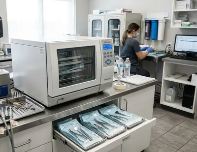 Modern dental autoclave sterilization unit in a clinical laboratory environment