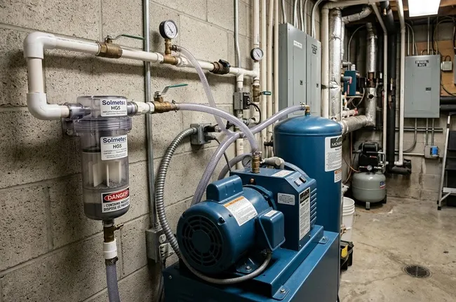 A dental mechanical room with pumps